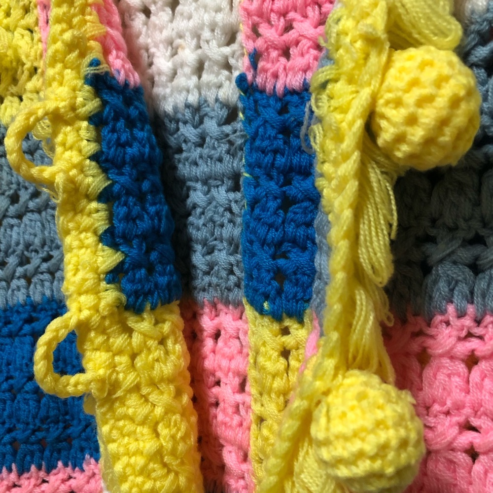 Vintage Handmade Crochet Granny Vest Yellow, Blue, Pink,Gray,White 16”X20”Large - Picture 5 of 9